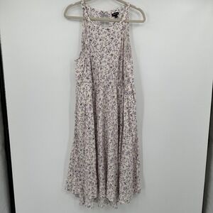 Torrid Floral Print Sleeveless Midi Dress with Pockets Keyhole Back Beige Purple